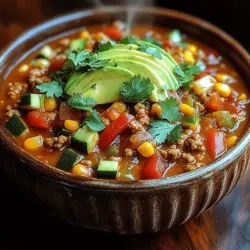 Chili is a cherished comfort food that warms the soul and fills the belly, making it a favorite for gatherings, weeknight dinners, and those chilly days when you just need something hearty. Its origins can be traced back to the American Southwest, where it was traditionally made with meat, tomatoes, and spices. Over time, chili has evolved into numerous variations, accommodating various dietary preferences and ingredients. Today, we introduce a delightful twist on the classic dish: Veggie-Packed Turkey Chili.