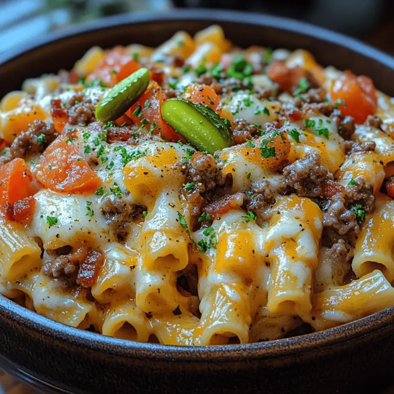 Loaded Cheeseburger Alfredo Pasta is a culinary masterpiece that fuses the beloved flavors of classic American cheeseburgers with the creamy, rich goodness of Italian-style Alfredo pasta. This dish is perfect for anyone who appreciates the comforting combination of pasta and burger elements, making it an ideal choice for weeknight dinners, family gatherings, or even a casual get-together with friends. The marriage of these two comfort foods results in a hearty meal that is sure to satisfy and delight the taste buds of both pasta and burger enthusiasts alike.