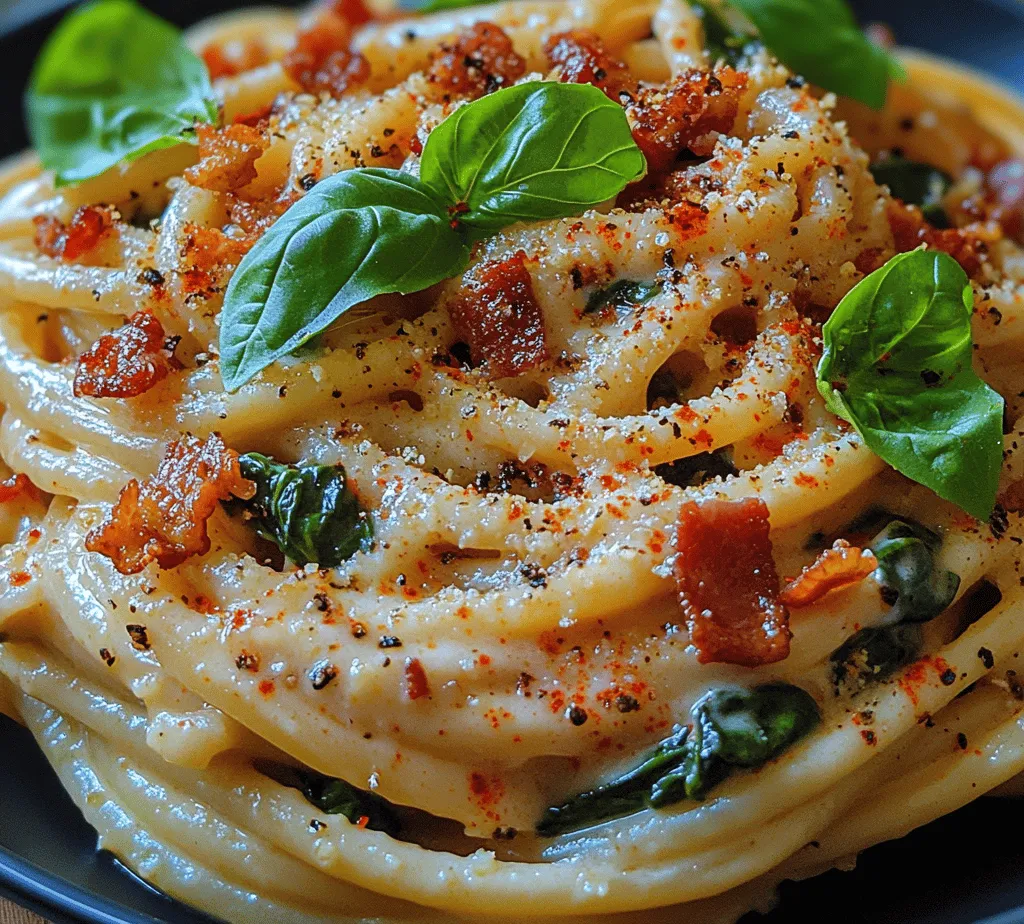 If you’re looking for a quick yet indulgent meal, the Savory Bacon & Spinach Delight is a recipe that will undoubtedly satisfy your cravings. This creamy pasta dish brings together the rich, savory flavors of thick-cut bacon, the freshness of vibrant spinach, and a luscious cream sauce that ties everything together. It’s a perfect choice for a weeknight dinner or a cozy weekend meal, offering both comfort and gourmet flair.