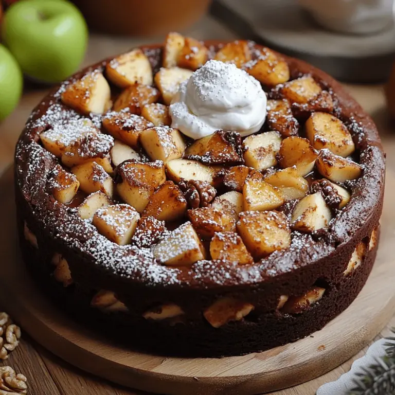 The Cocoa Apple Cake Delight is not just another chocolate cake; it is a beautiful marriage of sweet and savory flavors. The cake features the rich, deep notes of cocoa powder that are perfectly complemented by the freshness of apples. This unique flavor profile creates a cake that is indulgent yet refreshing—a dessert that appeals to chocolate lovers and fruit enthusiasts alike.