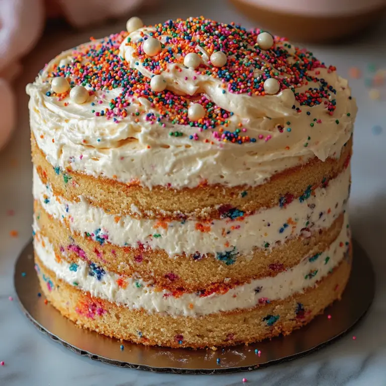 When it comes to celebration desserts, few can rival the joy and excitement of a Funfetti Cheesecake Cake. This vibrant, multi-layered cake combines the beloved flavors of a classic funfetti cake with the creamy richness of a cheesecake layer, creating a dessert that is as delightful to look at as it is to eat. The cake is not just a feast for the eyes; it tantalizes your taste buds with its fluffy texture and sweet, colorful sprinkles, making it the perfect centerpiece for any festive occasion.