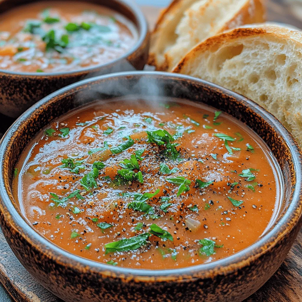 Welcome to the world of Velvet Tomato Basil Bliss Soup, a dish that embodies the warmth of home-cooked comfort food while showcasing the vibrant flavors of fresh ingredients. This velvety soup is not just a meal; it's an experience, one that transports you to sun-drenched fields of ripe tomatoes and fragrant basil with every spoonful. It is perfect for any occasion, whether you’re looking for a quick weeknight dinner or a leisurely lunch on a rainy day.