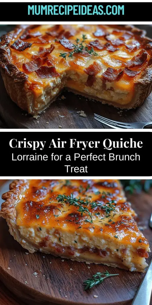 Discover the magic of Crispy Air Fryer Quiche Lorraine, a delightful twist on the classic French dish! This savory quiche combines a flaky crust with a rich filling of eggs, cream, crispy bacon, and gooey cheese, all cooked to perfection in an air fryer for added crunch. Perfect for brunch or a light dinner, this quick and versatile recipe is a time-saver in the kitchen. Explore various ingredient adaptations to suit your preferences and impress your guests with this delicious, easy-to-make dish!
