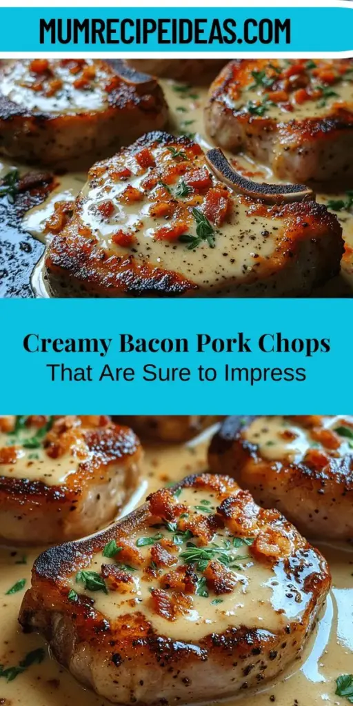 Indulge in the ultimate comfort food with these creamy bacon pork chops. This dish features succulent bone-in pork chops enveloped in a rich cream sauce, enhanced by crispy bacon. Perfect for family dinners or special occasions, it combines juicy meat and flavorful ingredients like fresh herbs and Dijon mustard for a delightful balance. Easy to prepare, this culinary masterpiece is sure to impress your guests and become a family favorite. Enjoy a cozy meal bursting with flavor!