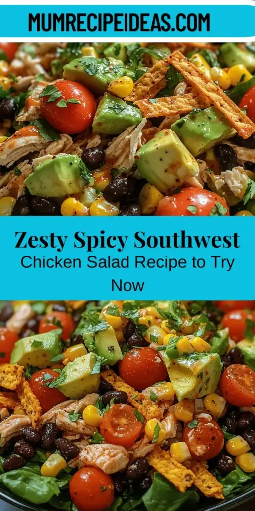 Discover the vibrant and delicious Spicy Southwest Chicken Salad, a perfect blend of fresh ingredients and bold flavors. Packed with protein from shredded chicken, fiber-rich black beans, and the crunch of fresh veggies, this salad is not only nutritious but also versatile enough to be a stand-alone meal or a delightful side dish. With a zesty lime and olive oil dressing, it's a feast for both the eyes and palate. Ideal for any occasion, this salad is sure to impress and satisfy.