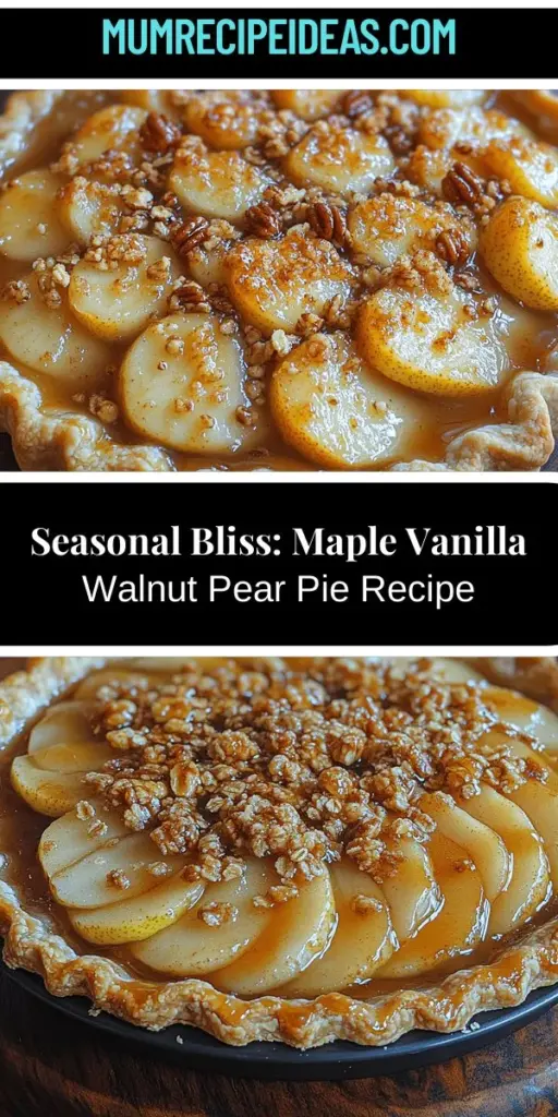 Indulge in the comforting flavors of autumn with this homemade Maple Vanilla Walnut Pear Pie. This delicious dessert features a flaky crust, juicy pears, and a delightful mix of maple syrup and toasted walnuts that create a perfect harmony of taste and texture. Discover the joy of baking from scratch with simple, seasonal ingredients. Whether for a holiday gathering or a cozy evening at home, this pie is sure to impress and delight every palate.