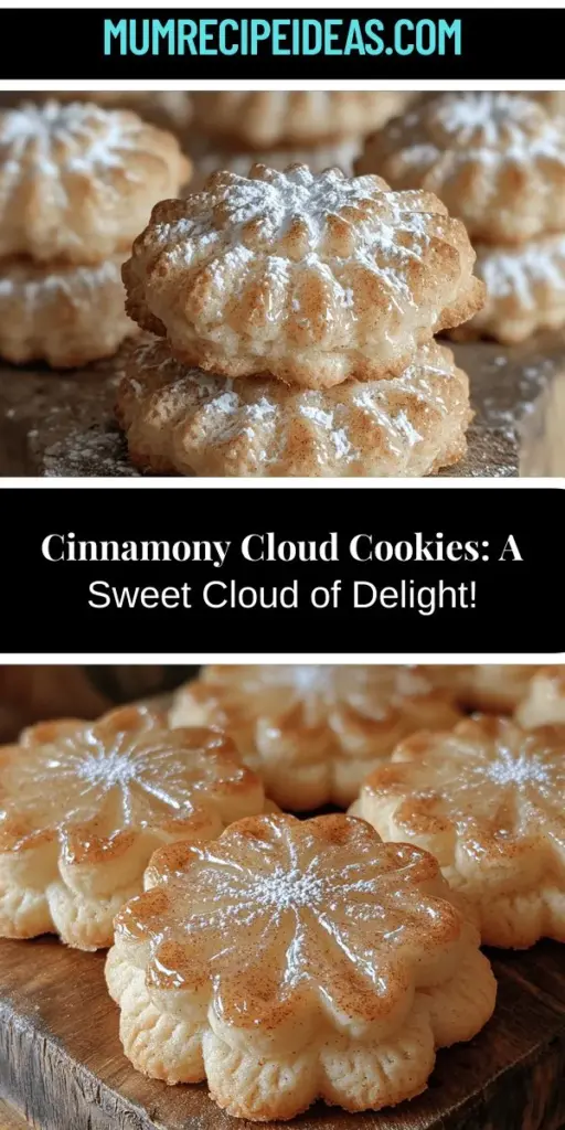 Discover the sweetness of Cinnamony Cloud Cookies, a delightful treat that feels like a soft embrace in every bite. These cookies combine a pillowy texture with a warm cinnamon flavor, making them perfect for any occasion. Ideal for family gatherings, holidays, or simply a cozy afternoon snack, their charming appearance and taste make them a standout addition to any dessert table. Enjoy the joy of baking and sharing these irresistible cookies with loved ones.