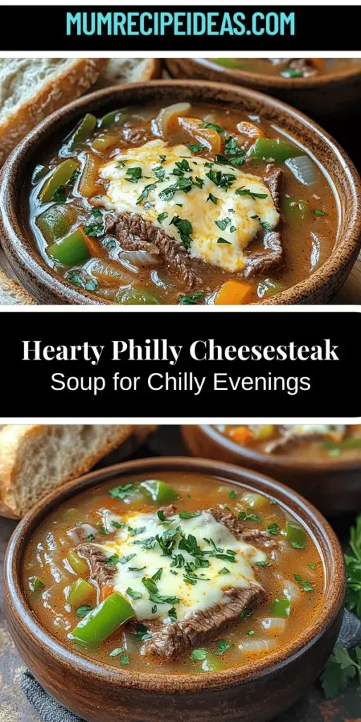 Warm up with a comforting bowl of Philly Cheesesteak Soup, a delicious twist on a beloved classic. This hearty dish features tender beef sirloin, fresh veggies, and creamy provolone cheese, delivering all the savory flavors of the traditional sandwich in a nourishing soup form. Perfect for chilly nights or gatherings, this easy recipe is sure to satisfy your cravings and bring a taste of Philly right into your kitchen. Enjoy a delightful meal that warms both the heart and soul!