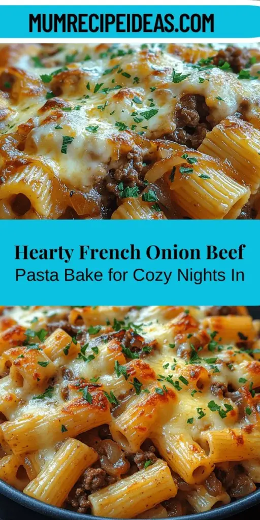 Discover the ultimate comfort food with this Savory French Onion Beef Pasta Bake. Combining the rich flavors of classic French onion soup with hearty pasta, this dish is perfect for family dinners or cozy nights in. It features caramelized onions, ground beef, and a gooey cheese topping, all wrapped in a flavorful sauce. Easy to prepare and satisfying, this recipe is a delightful twist on a beloved favorite that will bring everyone together at the table. Enjoy the culinary hug in every bite!