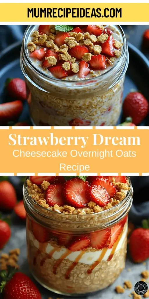 Brighten up your mornings with Strawberry Dream Cheesecake Overnight Oats! This easy and delicious recipe combines creamy Greek yogurt, fresh strawberries, and a hint of vanilla to create a wholesome breakfast that tastes like dessert. Just mix your ingredients the night before, and wake up to a nutritious meal ready to enjoy. Perfect for busy days, this recipe is customizable to suit your taste. Elevate your breakfast routine with this delightful dish!