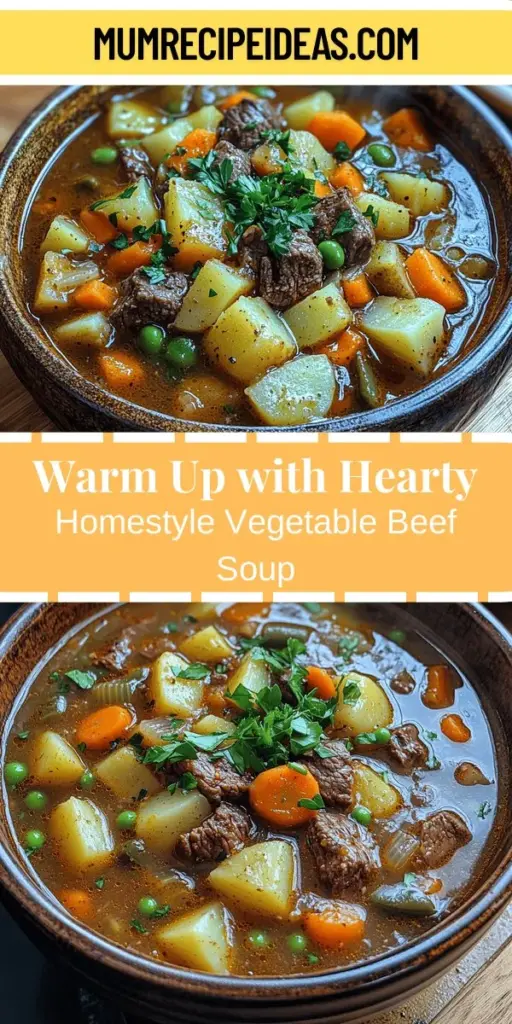 Warm up your cold days with a bowl of Hearty Homestyle Vegetable Beef Soup, a comforting classic that brings the flavors of home to your table. This recipe features tender beef, vibrant vegetables, and a rich broth, making it not just a meal, but a nourishing ritual. Discover the wholesome ingredients and simple steps to create this delicious soup perfect for family gatherings or cozy nights in. Enjoy the warmth and connection that comes with every hearty spoonful.