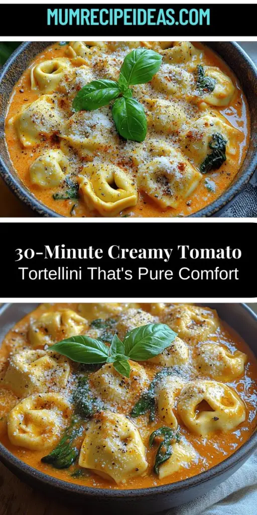 Discover Tortellini Delight in Creamy Tomato Bliss, a wholesome meal that's ready in under 30 minutes. Perfect for busy weeknights, this recipe combines tender cheese tortellini with a rich, creamy tomato sauce, infused with aromatic herbs and fresh spinach. Enjoy a flavorful and nutritious dish that's as comforting as it is easy to prepare. Ideal for any dinner occasion, it’s sure to become a family favorite. Enjoy making homemade goodness effortlessly!