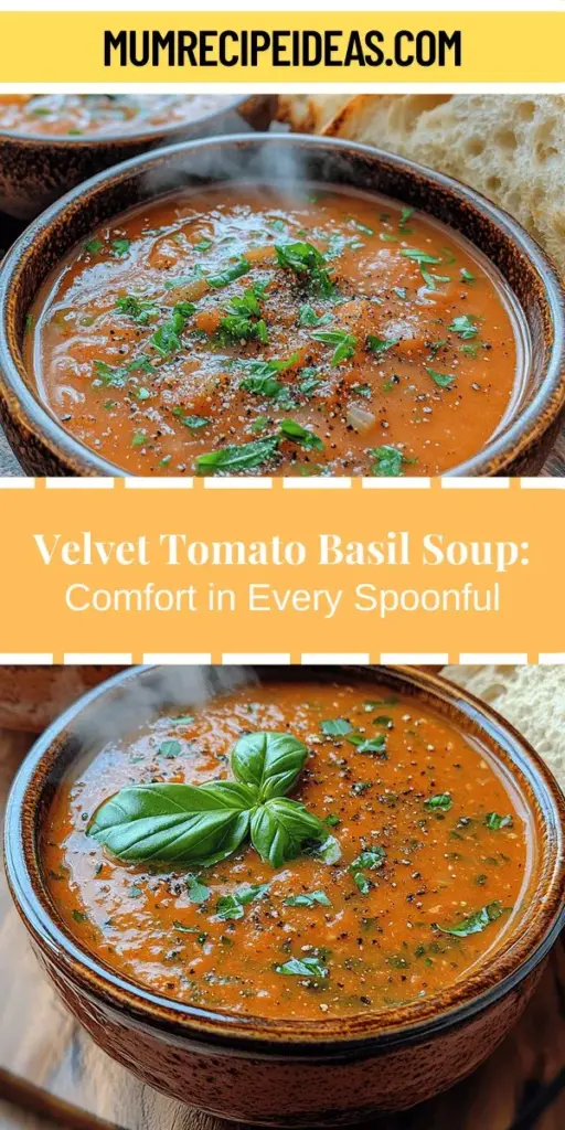 Discover the warmth and flavor of Velvet Tomato Basil Bliss Soup, a comforting dish that transforms fresh ingredients into a creamy delight. This velvety soup blends ripe tomatoes and aromatic basil for a nourishing experience perfect for any occasion. Whether you're looking for a quick weeknight meal or a soothing lunch, this recipe is versatile and easy to customize for dietary preferences. Join us on a culinary journey to create a bowl of bliss for your table!
