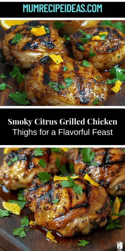 Discover a delicious twist on classic grilled chicken with this Smoky Citrus Grilled Chicken Thighs recipe. Marinated in a vibrant blend of citrus juices, honey, and spices, these juicy chicken thighs are perfect for summer barbecues or weeknight dinners. The combination of smoky and tangy flavors creates a mouthwatering dish that's sure to impress. Simple to make and packed with flavor, it's an ideal addition to any meal, promising tender, juicy bites every time. Enjoy grilling!