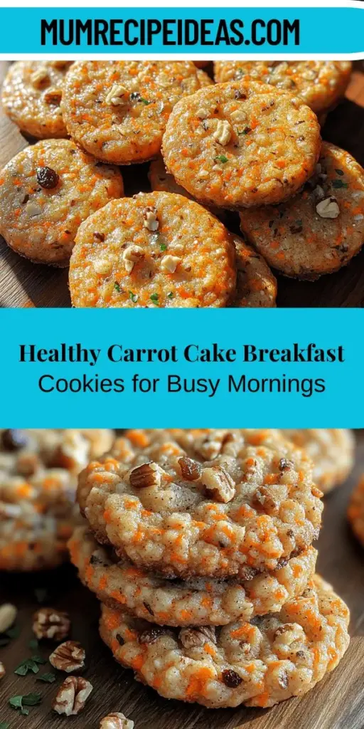 Start your day off right with Carrot Cake Breakfast Cookies! These delicious cookies combine the flavors of classic carrot cake with nutritious ingredients like rolled oats, whole wheat flour, and carrots, making them a perfect option for busy mornings. Packed with fiber and essential nutrients, they're a grab-and-go breakfast that keeps you energized. Prepare a batch ahead of time for a healthy snack any day of the week and enjoy guilt-free sweetness with every bite!