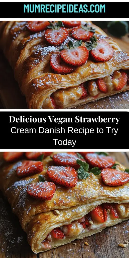 Indulge in the deliciousness of Vegan Strawberry Cream Danish, a pastry that beautifully combines flaky, buttery dough with a creamy strawberry filling. Perfect for anyone, this recipe uses wholesome, plant-based ingredients like fresh strawberries and cashews, making it not just a treat for the taste buds, but also a healthier option. Experience the joy of vegan baking and impress friends and family with this exquisite, easy-to-make dessert that celebrates vibrant flavors and guilt-free indulgence.