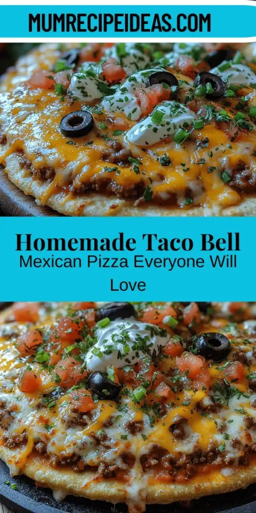 Create your own Taco Bell-inspired Mexican Pizza at home with this easy and delicious recipe. This fan-favorite dish combines crispy tortillas with seasoned beef, creamy refried beans, zesty tomato sauce, and gooey cheese, bringing the flavors of your favorite fast-food classic straight to your kitchen. With tips for ingredient layering and customizable toppings, you can make a mouthwatering version that satisfies your cravings while using fresh, quality ingredients. Perfect for sharing with family and friends, this Mexican pizza lets you enjoy a fun and flavorful meal any night of the week. Try it out and enjoy the homemade twist!