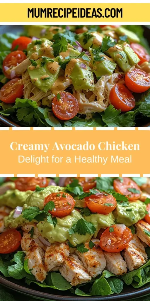 Discover the Creamy Avocado Chicken Delight, a nourishing dish perfect for any occasion! This recipe combines tender shredded chicken with rich, creamy avocado for a delightful flavor experience. It's loaded with healthy fats and lean protein, making it an ideal choice for a quick lunch or flavorful dinner. With fresh veggies and a tangy dressing, this versatile dish is both satisfying and wholesome. Perfect for meal prep or family gatherings, indulge in a comfort food classic that’s reimagined!