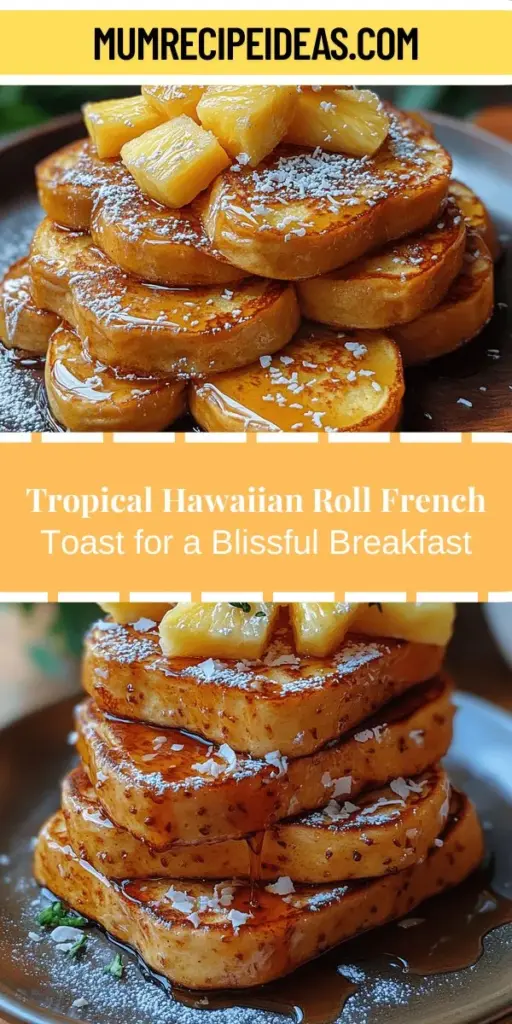 Experience a breakfast like no other with Tropical Hawaiian Roll French Toast! This delightful dish brings together the soft, sweet goodness of Hawaiian rolls infused in a creamy custard mixture with hints of coconut, vanilla, and spices. Perfect for brunch or a special treat, each bite is a journey to a tropical paradise. Topped with fresh pineapple and coconut flakes, this recipe not only satisfies your taste buds but also makes a stunning presentation. Try it today for a comforting, indulgent start to your day!