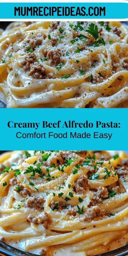 Discover the ultimate comfort food with Creamy Ground Beef Alfredo Pasta! This rich and indulgent dish is perfect for family dinners and cozy nights in. It's easy to make, using everyday ingredients like fettuccine, ground beef, and aromatic garlic and onions. The velvety Alfredo sauce, made with heavy cream and Parmesan cheese, elevates the flavors to a whole new level. A satisfying meal that appeals to all, this recipe is a must-try for any home cook!