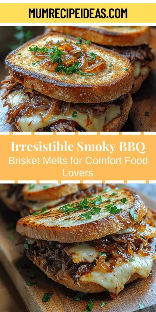 Discover the ultimate comfort food with Smoky BBQ Brisket Melts! This delicious recipe combines tender brisket simmered in rich BBQ sauce, gooey cheese, and crispy sourdough bread for a mouthwatering sandwich experience. Perfect for game days or cozy evenings, these melts offer a fantastic blend of flavors and textures that will delight your taste buds. Get ready to impress family and friends with this indulgent dish that brings warmth and satisfaction to any meal.