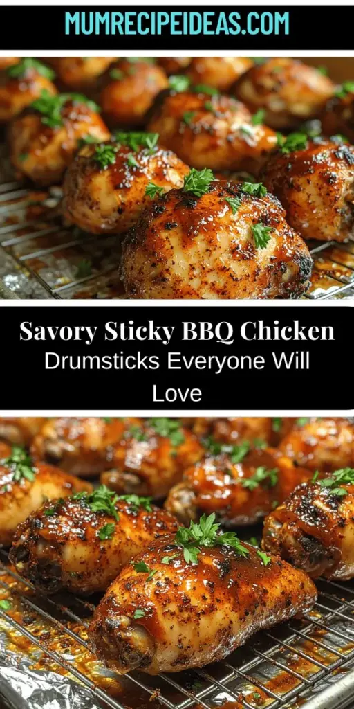 Discover the irresistible taste of Savory Sticky BBQ Chicken Drumsticks with this easy recipe. Perfect for summer barbecues, cozy family dinners, or weeknight meals, these drumsticks are juicy, flavorful, and coated in a delicious sticky glaze. Whether you grill, bake, or air fry, you can enjoy the tender dark meat and crispy skin that everyone loves. Elevate your dining experience with the perfect balance of sweet, savory, and smoky flavors. Try this mouthwatering recipe today!
