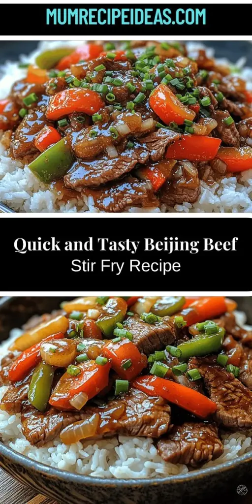 Discover the deliciousness of Beijing Beef Stir Fry with this simple and quick recipe that brings the essence of Chinese cuisine right to your home. Featuring tender flank steak, vibrant vegetables, and a savory-sweet sauce, this dish is perfect for weeknight dinners or impressing guests. Packed with protein and nutrients, it's a balanced meal that even novice cooks can master. Dive into the world of flavors with this authentic stir fry and enjoy a delightful culinary experience.