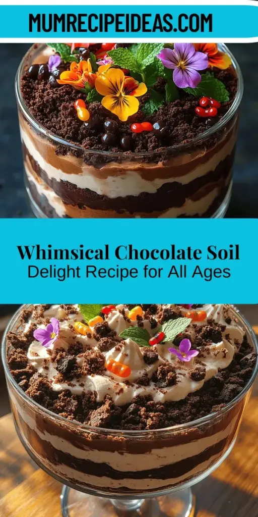 Discover the whimsical charm of the Chocolate Soil Delight, a dessert that brings joy and nostalgia to every occasion. Featuring layers of rich chocolate soil made from cookie crumbs and a creamy filling, this visually captivating treat is perfect for birthdays, family gatherings, or cozy nights in. With playful decorations like gummy worms and edible flowers, this dessert invites creativity and fun, making it a memorable centerpiece for any celebration. Try the recipe and indulge in a delightful experience!