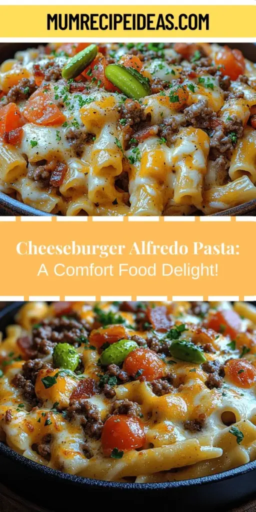 Indulge in the delicious fusion of comfort foods with this Loaded Cheeseburger Alfredo Pasta recipe! This dish masterfully combines the creamy richness of Alfredo sauce with the savory flavors of ground beef and crispy bacon, all tossed with perfectly cooked fettuccine. Fresh tomatoes and pickles add brightness, while a sprinkle of parsley or chives elevates the presentation. Perfect for weeknight dinners or casual gatherings, this hearty meal is sure to delight pasta and burger lovers alike!
