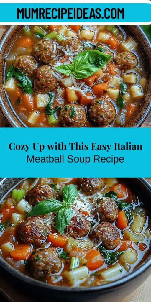 Warm up your kitchen with this delicious Cozy Italian Meatball Soup recipe! Packed with flavor from frozen meatballs, fresh veggies, and aromatic herbs, this hearty soup is easy to make and perfect for family dinners or cozy nights in. Learn how to layer your ingredients and create a satisfying broth that brings out the best in every bite. With a cooking time that fits into any schedule, you’ll have a comforting meal ready in no time. Enjoy a taste of Italy right at home!