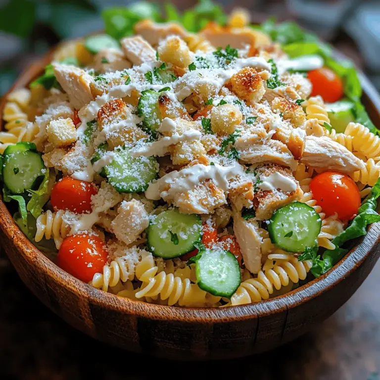 Caesar’s Delight Chicken Pasta Salad is a vibrant and refreshing dish that combines the classic flavors of a Caesar salad with the hearty satisfaction of pasta. This dish is not only a feast for the eyes but also a delightful blend of textures and flavors that can elevate any meal. Whether you’re looking for a light lunch, a side dish for dinner, or a crowd-pleasing option for a picnic, this pasta salad checks all the boxes.