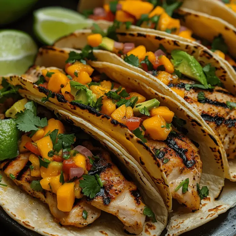 Welcome to the vibrant world of Tropical Fiesta Grilled Chicken Mango Tacos, a dish that brings the essence of summer to your dining table. These delightful tacos are not only a feast for the eyes but also a celebration of fresh, colorful ingredients that are perfect for warm weather. Imagine juicy grilled chicken, sweet mango, and zesty toppings wrapped in a soft tortilla—each bite transports you to a sun-kissed beach, making every meal feel like a mini-vacation.