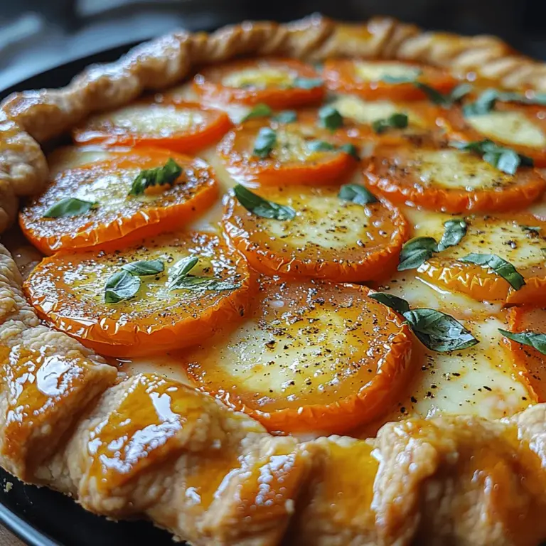 The Rustic Tomato Basil Galette is a delightful dish that embodies the essence of seasonal cooking, showcasing the vibrant flavors of fresh ingredients. This savory tart is not only visually appealing with its free-form, rustic presentation but also celebrates the beauty of simplicity in cooking. Imagine slicing through a flaky, buttery crust to reveal a colorful medley of ripe tomatoes, fragrant basil, and creamy mozzarella cheese—all harmonizing to create a dish that is as satisfying as it is delicious.