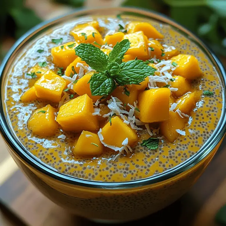 The Tropical Dream Creamy Mango Chia Pudding is designed to tantalize your palate with its unique flavor profile. The combination of nutty chia seeds and rich coconut milk forms the perfect base, while the addition of ripe mangoes infuses the pudding with a delightful sweetness and tropical flair. Each spoonful offers a harmonious blend of textures—creamy, crunchy, and smooth—that makes this dish not only enjoyable to eat but also visually appealing. Topped with fresh fruit, nuts, or a sprinkle of toasted coconut, this pudding becomes an inviting treat that’s perfect for any occasion.