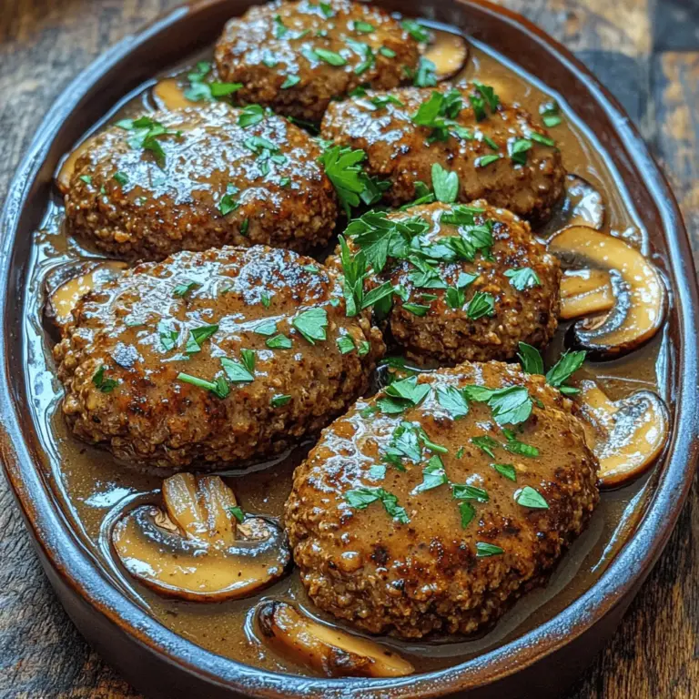 Salisbury steak, a beloved classic of American cuisine, brings comfort and nostalgia to the dinner table. This dish, often reminiscent of hearty family meals, is traditionally made from seasoned ground beef shaped into patties, served with a rich gravy. However, we’re taking this comfort food to the next level with a savory mushroom twist. By incorporating mushrooms into the patties and the gravy, we enhance the flavor profile and add a delightful earthiness that elevates this dish beyond the ordinary.