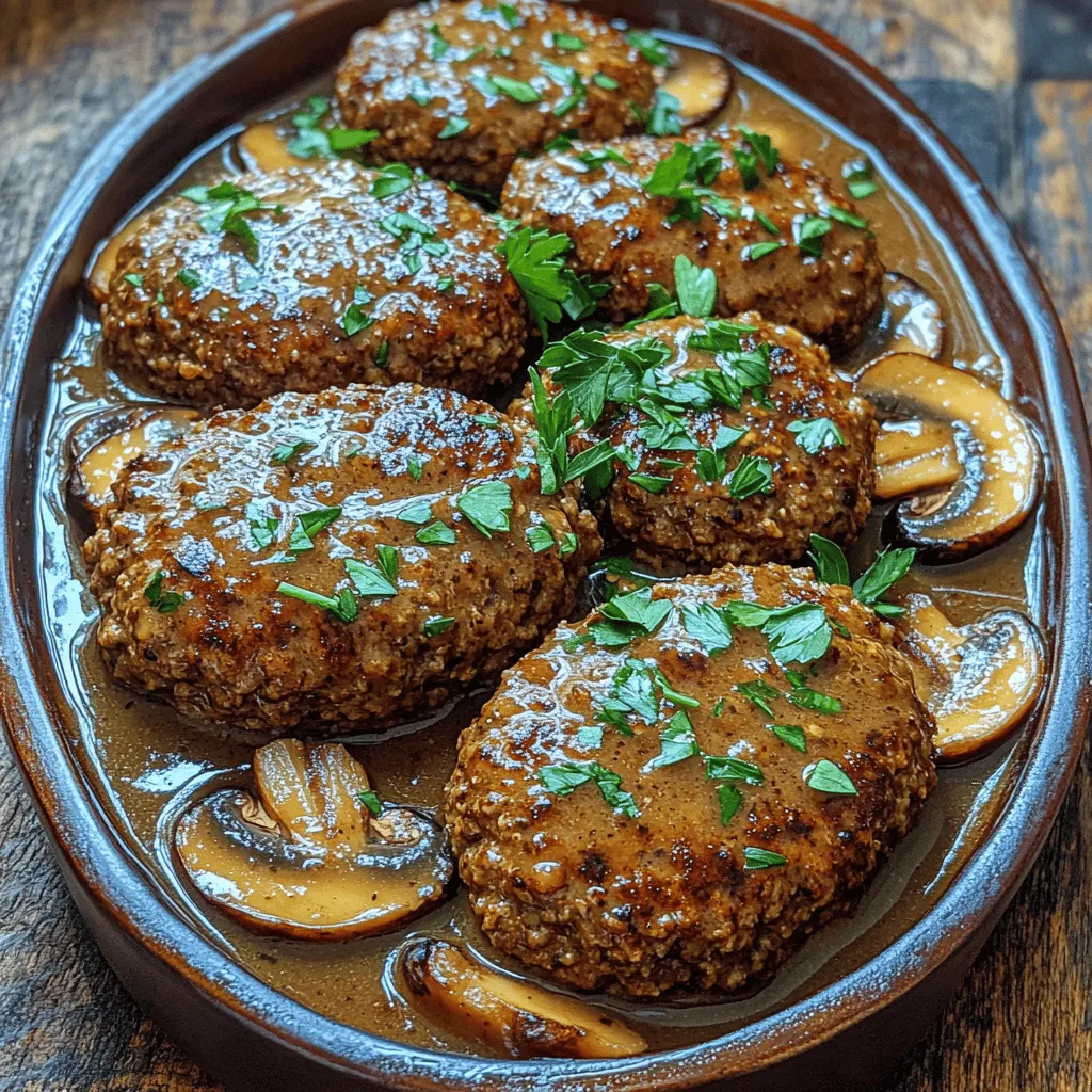 Salisbury steak, a beloved classic of American cuisine, brings comfort and nostalgia to the dinner table. This dish, often reminiscent of hearty family meals, is traditionally made from seasoned ground beef shaped into patties, served with a rich gravy. However, we’re taking this comfort food to the next level with a savory mushroom twist. By incorporating mushrooms into the patties and the gravy, we enhance the flavor profile and add a delightful earthiness that elevates this dish beyond the ordinary.