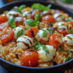 The Creamy Caprese Orzo is a culinary masterpiece that seamlessly merges the classic flavors of Italy with the comforting texture of pasta. This dish is an ode to the traditional Caprese salad, known for its vibrant layers of fresh tomatoes, mozzarella, and basil. However, by incorporating orzo pasta and a creamy sauce, this recipe takes a modern twist that is both satisfying and easy to prepare. Whether you're looking for a quick weeknight dinner or a show-stopping dish to impress guests, the Creamy Caprese Orzo is sure to delight.
