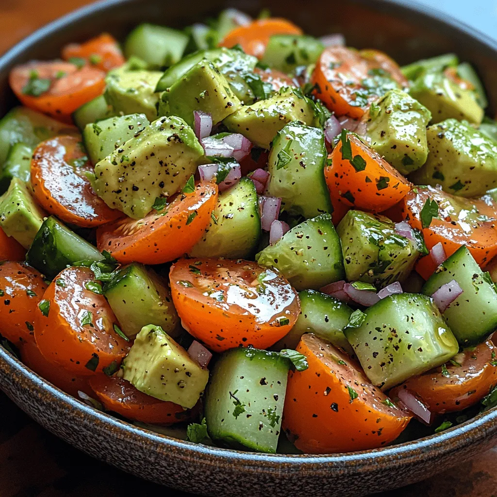 When it comes to fresh, vibrant dishes that celebrate seasonal produce, few recipes can compete with a Tomato Cucumber Avocado Salad. This salad is not just a feast for the eyes; it's a celebration of flavor, texture, and nutrition. The bright colors of red tomatoes, green cucumbers, and creamy avocados create an inviting presentation on any table. Whether you're preparing a light lunch, a side dish for a summer barbecue, or a refreshing starter for a dinner party, this salad fits seamlessly into any occasion.