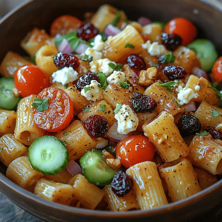 In the realm of summer salads, the Feta & Cranberry Rigatoni Salad stands out as a vibrant and refreshing option that perfectly balances flavors and textures. This dish is not only visually appealing with its colorful ingredients but also tantalizes the taste buds with a delightful combination of salty, sweet, and tangy notes. The creamy feta cheese pairs harmoniously with the tartness of dried cranberries, while the fresh vegetables contribute a satisfying crunch. Whether you're seeking a side dish for a barbecue, a light lunch, or a potluck contribution, this salad's versatility makes it a fantastic choice for any occasion.