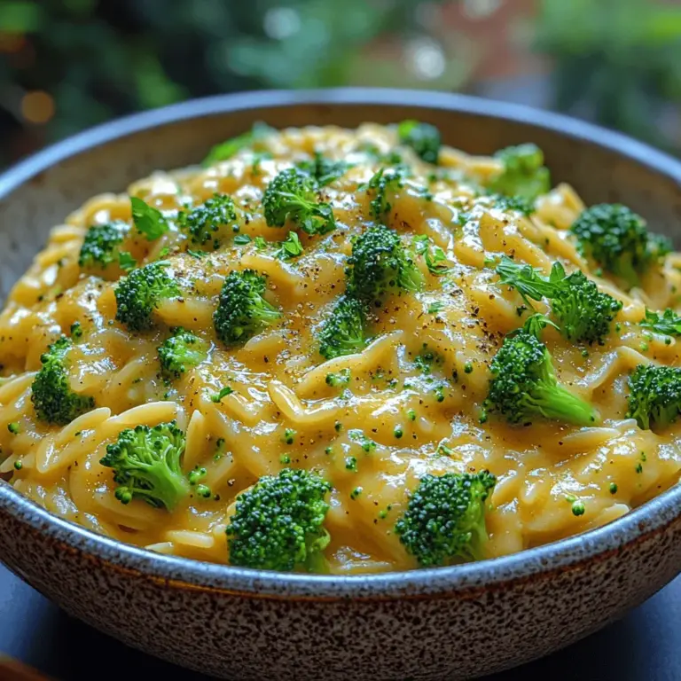 Creamy Broccoli Cheddar Orzo is a dish that perfectly embodies comfort food, offering a rich, velvety texture combined with the vibrant freshness of broccoli. This delightful meal is not only satisfying to the palate but also brings a wholesome touch to your dinner table. With its creamy sauce and hearty pasta, it creates a warm embrace of flavors that can lift anyone's spirits after a long day. As creamy pasta dishes continue to gain popularity, this recipe stands out, combining the beloved flavors of cheese and vegetables in a way that feels indulgent yet nourishing.