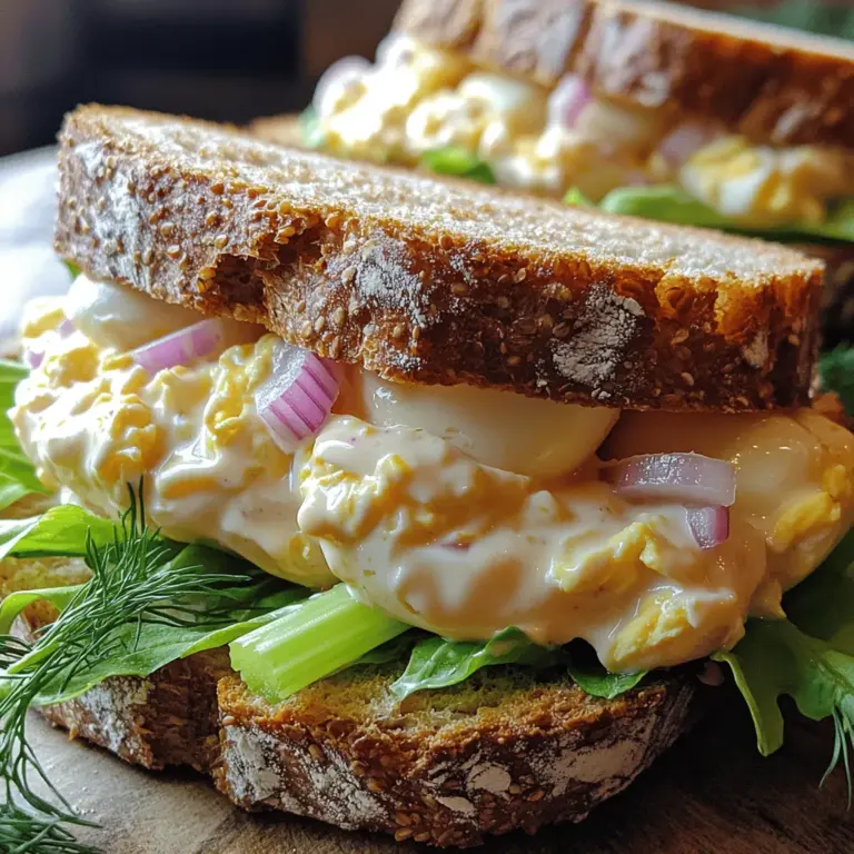 Egg salad sandwiches have earned their place as a beloved staple in various cultures around the world. From picnics in the park to elegant tea parties, this simple yet satisfying dish has made its mark on countless tables. The beauty of the egg salad sandwich lies in its straightforwardness; it marries the creamy texture of eggs with the crunch of fresh vegetables, creating a delightful balance of flavor and consistency. In a world that often leans towards complex culinary creations, the Classic Creamy Egg Salad Sandwich stands out as a testament to the idea that sometimes, less is more.