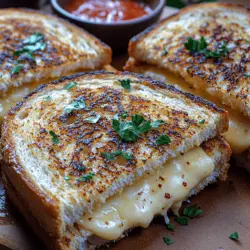 At the foundation of our Garlic Bliss Grilled Cheese Sandwich is the bread: sourdough. This unique type of bread is characterized by its distinct tangy flavor and chewy texture, resulting from a natural fermentation process that involves wild yeast and lactic acid bacteria. Sourdough’s slightly sour taste pairs beautifully with the richness of cheese, providing a perfect balance that enhances the overall flavor profile of the sandwich.