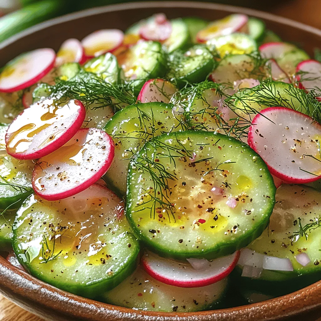 Understanding the harmony of flavors and textures is vital in creating delightful dishes that not only satisfy our taste buds but also nourish our bodies. One such refreshing recipe is the Crisp Cucumber Radish Dill Delight. This salad combines the crunchiness of fresh cucumbers and radishes with the aromatic touch of dill, all enveloped in a creamy Greek yogurt dressing. Whether you're looking for a light side dish for your summer barbecue or a healthy addition to your lunch, this recipe is perfect for any occasion.