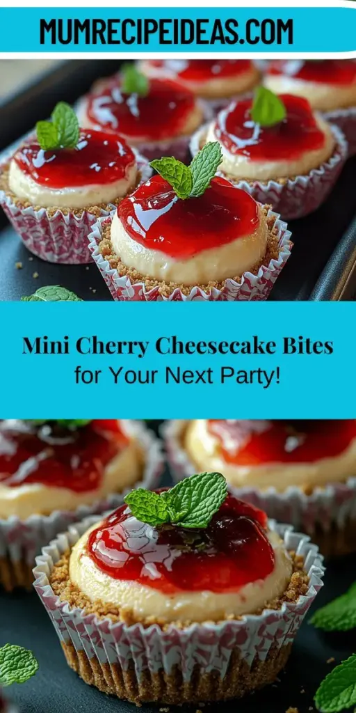 Delight your guests with mini cherry cheesecake bites, the perfect party treat that combines rich, creamy cheesecake with sweet-tart cherries. These bite-sized desserts are not only visually stunning but also simple to prepare, making them ideal for any occasion. With a buttery graham cracker crust and a luscious filling topped with cherry goodness, these treats are sure to be a crowd-pleaser. Discover the easy steps to create this mouthwatering dessert and impress everyone at your next gathering!