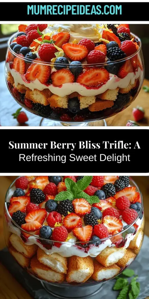 Embrace the sweetness of summer with the Summer Berry Bliss Trifle, a stunning dessert perfect for picnics, barbecues, or family gatherings. Layered with fresh strawberries, blueberries, raspberries, and blackberries, this trifle brings vibrant colors and flavors to your table. Made with light angel food cake and airy whipped cream, it’s customizable to fit any dietary needs. Easy to prepare ahead, this delightful treat is a must-have for summer celebrations!