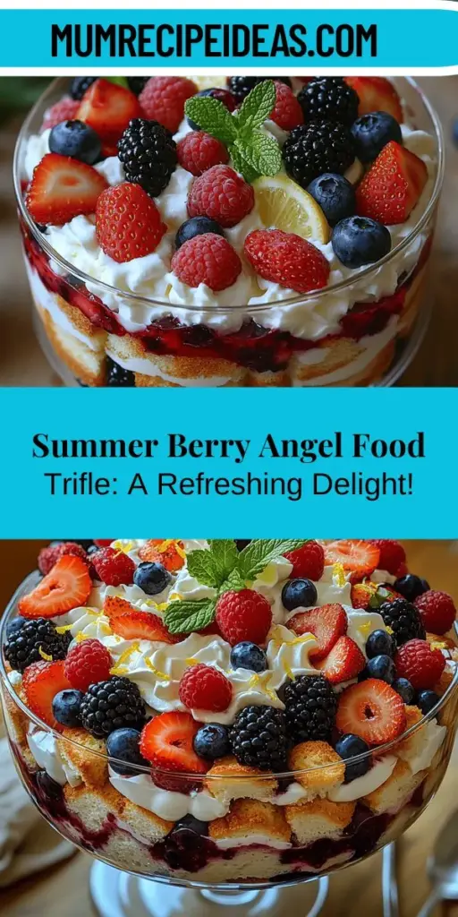 Cool off this summer with a Summer Berry Angel Food Trifle that’s as delightful to look at as it is to eat. This stunning dessert features layers of fluffy angel food cake, fresh juicy berries, and creamy whipped yogurt, making it the perfect treat for warm-weather gatherings. Easy to prepare ahead of time, this versatile trifle impresses guests at any occasion, bringing vibrant colors and flavors to your table. Enjoy the refreshing balance of sweetness and tang that captures the essence of summer!