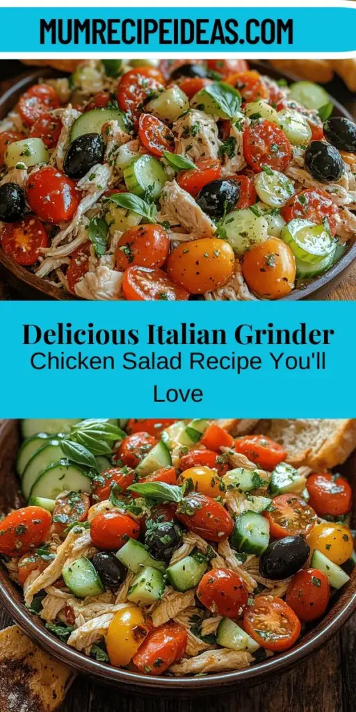 Discover a refreshing and hearty dish with the Italian Grinder Chicken Salad, a flavor-packed alternative to the traditional deli staple. This vibrant salad combines protein-rich chicken, crisp vegetables, and a zesty dressing, making it perfect for any occasion. Easy to prepare and versatile, it shines at summer gatherings or as a healthy meal prep option. Dive into a bowl of this delicious salad that captures the essence of Italian cuisine with every bite!
