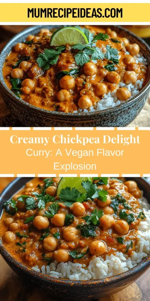 Indulge in the rich, creamy goodness of Chickpea Delight Curry, a flavorful vegan dish that's as nutritious as it is satisfying. Packed with protein-rich chickpeas, aromatic spices, and creamy coconut milk, this easy-to-make curry is perfect for busy weeknights or family gatherings. Serve it over fluffy rice or with warm naan, and enjoy a comforting meal that's sure to please everyone at the table. Discover the vibrant flavors and versatility of this delightful dish today!