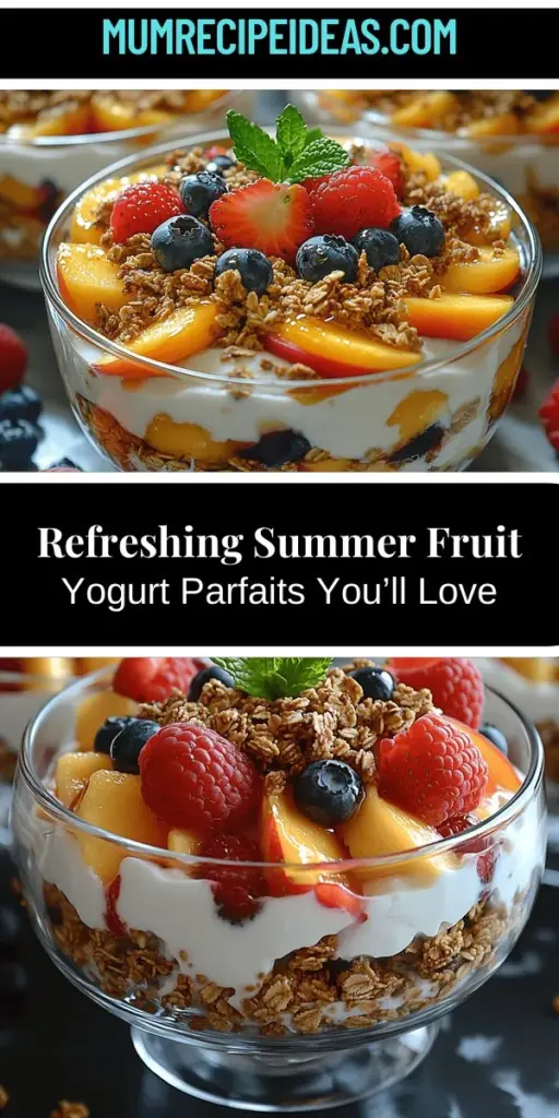 Experience the ultimate summer treat with Summer Bliss Fruit Yogurt Parfaits! These delicious layered delights feature creamy Greek yogurt, fresh seasonal fruits, and crunchy granola, making them a nutritious and refreshing option for breakfast, snacks, or dessert. Customize your parfait with your favorite fruits and toppings to suit your taste. Perfect for gatherings or a light meal, indulge in the vibrant flavors and health benefits of this easy-to-make recipe all summer long!