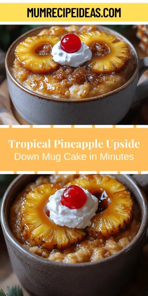 Indulge in a quick treat with the Sweet Tropical Delight: Pineapple Upside Down Mug Cake! This delightful dessert combines the classic flavors of pineapple upside-down cake with the convenience of a mug cake, perfect for satisfying your sweet tooth in minutes. With simple ingredients like caramelized pineapple, rich butter, and a hint of vanilla, each bite transports you to a sunny paradise. Ideal for solo snacking or impressing guests, this mug cake is a must-try!